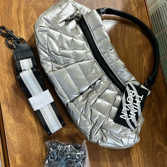 NWT THINK ROYLN Silver Shoulder Bag with Pleated Design - Picture 8 of 8